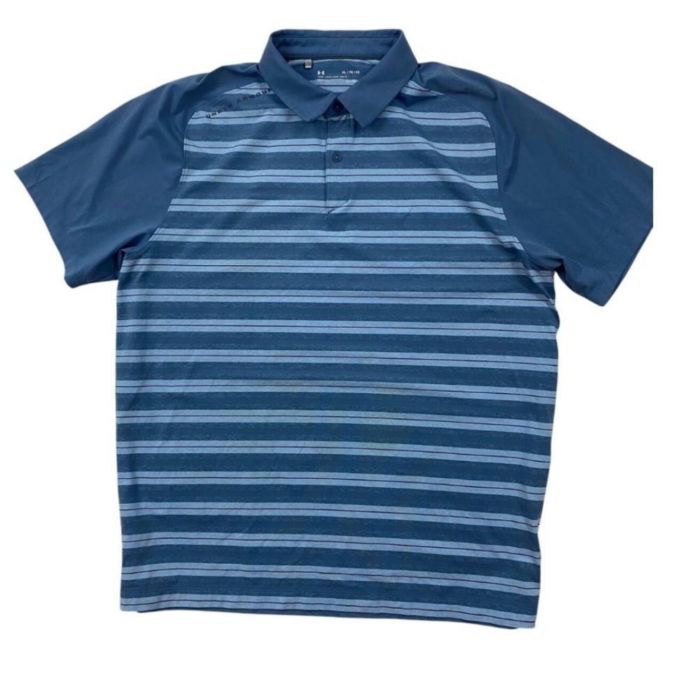 ❤️ 🆕 UNDER ARMOUR Men's Blue Striped Polo Shirt Size M